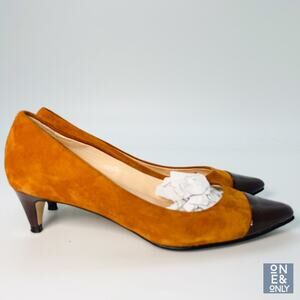 COLE HAAN Juliana Low Cap Toe Women's Size 6B Camello Suede/Chestnut Pump Heel